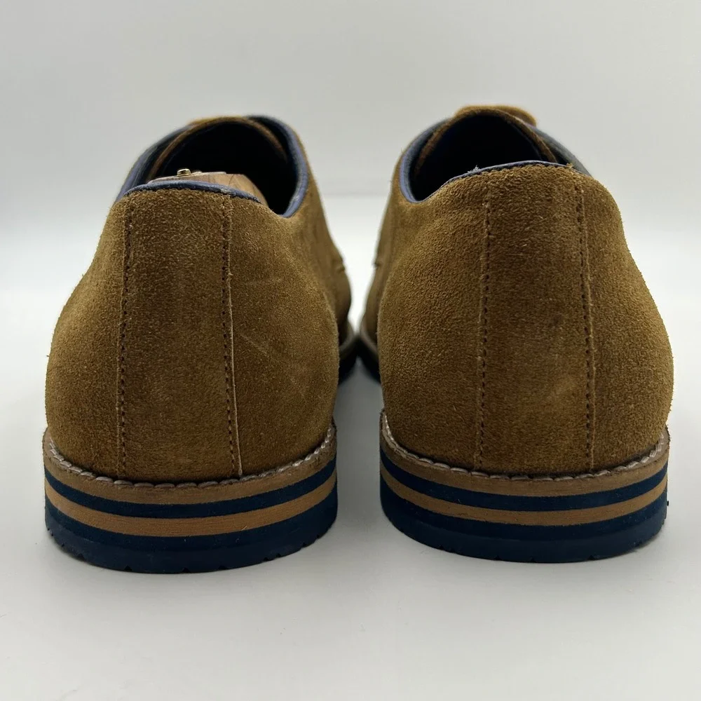 New Thomas & Vine Derby Shoes Men 12 Tan Suede Blue Trim Lace Up Business Casual